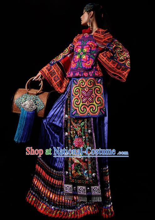 Chinese National Miao Nationality Embroidered Clothing Traditional Ethnic Costume for Women