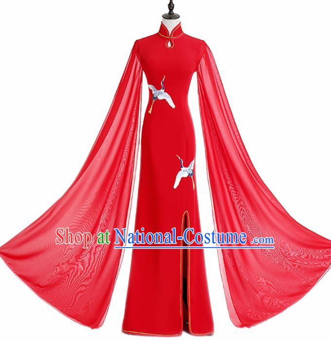 Chinese National Catwalks Costume Red Cheongsam Traditional Tang Suit Qipao Dress for Women