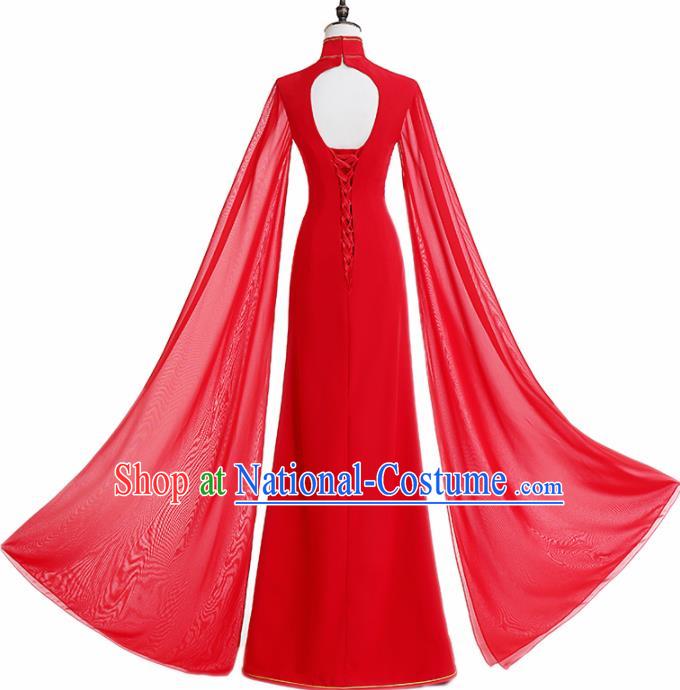 Chinese National Catwalks Costume Red Cheongsam Traditional Tang Suit Qipao Dress for Women