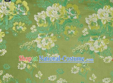 Asian Chinese Traditional Peony Pattern Green Brocade Cheongsam Silk Fabric Chinese Fabric Material