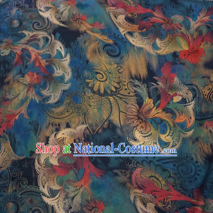 Asian Chinese Traditional Royal Pattern Blue Watered Gauze Cheongsam Silk Fabric Chinese Fabric Material