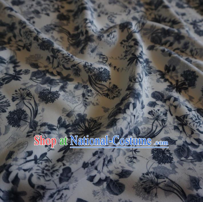 Asian Chinese Traditional Dandelion Pattern Design White Watered Gauze Cheongsam Silk Fabric Chinese Fabric Material