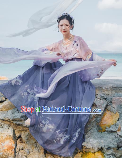 Chinese Ancient Peri Courtesan Embroidered Hanfu Dress Traditional Tang Dynasty Court Historical Costume for Women