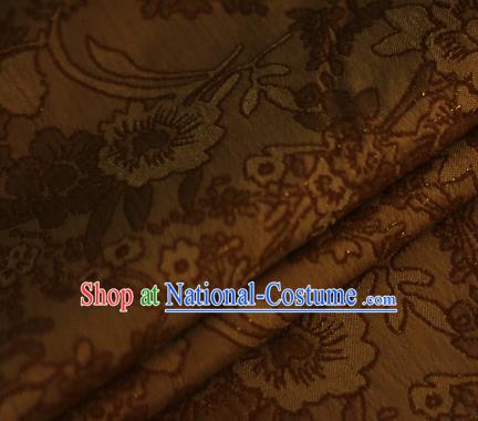 Brown Brocade Chinese Classical Peony Pattern Design Satin Cheongsam Silk Fabric Chinese Traditional Satin Fabric Material