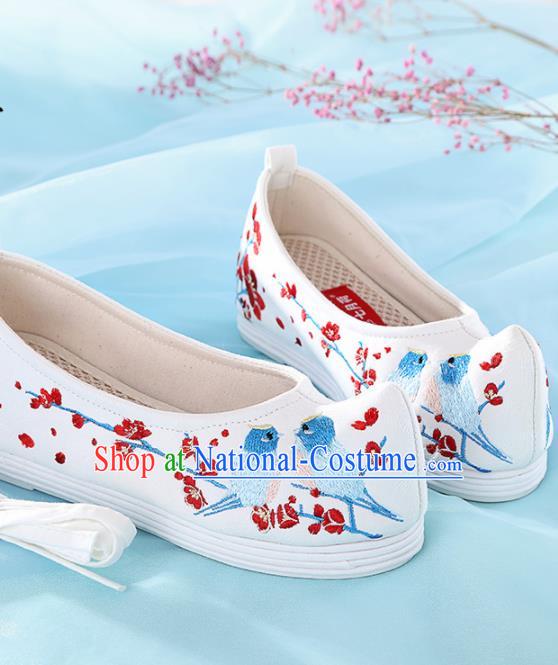 Chinese Traditional Hanfu Shoes Embroidered Plum Blossom Birds Shoes Handmade Ancient Princess Shoes for Women