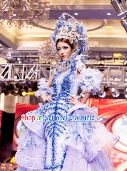 Handmade Europe Court Modern Fancywork Stage Show White Full Dress Halloween Cosplay Queen Fancy Ball Costume for Women