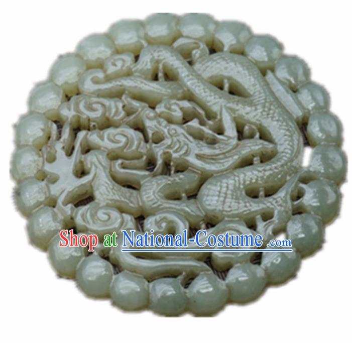 Handmade Chinese Jade Carving Dragons Round Pendant Traditional Jade Craft Jewelry Accessories