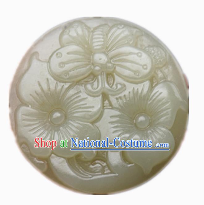 Handmade Chinese Jade Carving Butterfly Flowers Pendant Traditional Jade Craft Jewelry Accessories