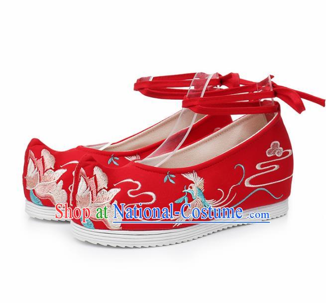 Chinese Traditional Embroidered Phoenix Peony Red Shoes Hanfu Cloth Shoes Handmade Ancient Princess Shoes for Women