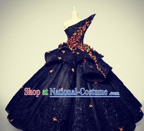 Handmade Modern Fancywork Stage Show Court Black Full Dress Halloween Cosplay Queen Fancy Ball Costume for Women