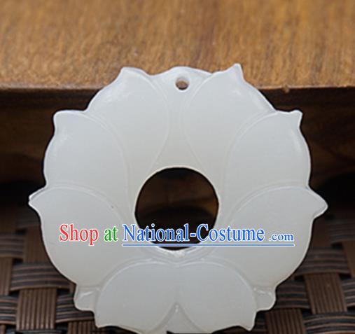 Handmade Chinese Ancient White Jade Carving Lotus Pendant Traditional Jade Craft Jewelry Decoration Accessories