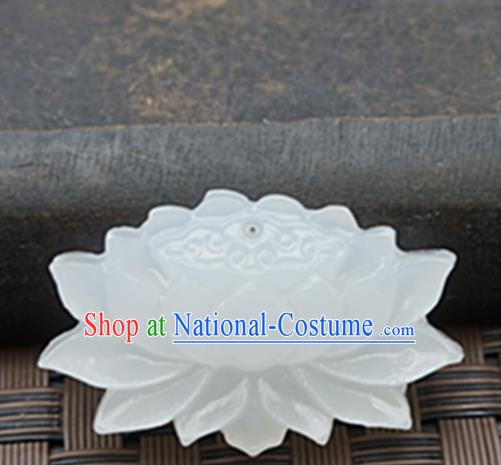 Handmade Chinese Ancient White Jade Lotus Carving Pendant Traditional Jade Craft Jewelry Decoration Accessories