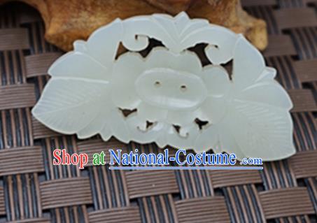 Chinese Handmade Carving Flowers White Jade Pendant Jewelry Accessories Ancient Traditional Jade Craft Decoration