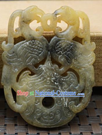 Chinese Handmade Jade Carving Double Phoenix Pendant Jewelry Accessories Ancient Traditional Jade Craft Decoration