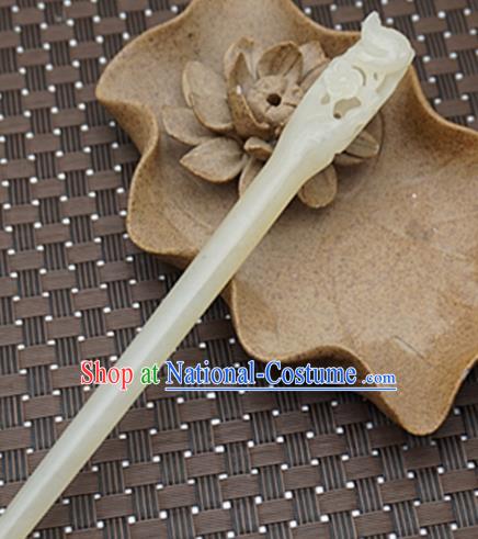 Chinese Handmade Jade Carving Plum Blossom Hair Clip Ancient Jade Hairpins Hair Accessories for Women for Men