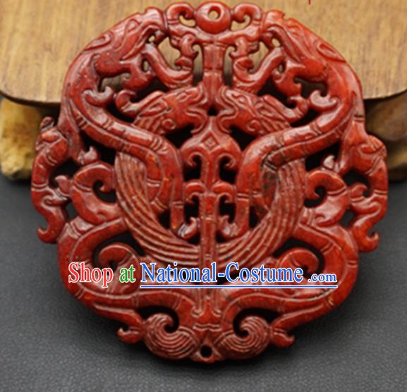 Chinese Handmade Jade Carving Dragons Red Pendant Jewelry Accessories Ancient Traditional Jade Craft Decoration