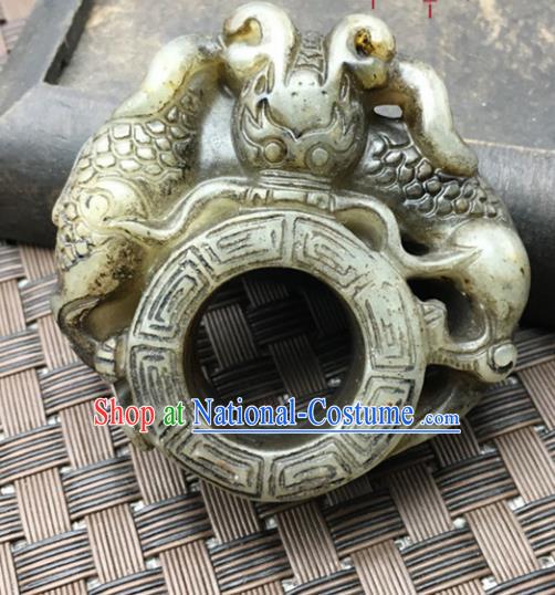 Chinese Handmade Ancient Carving Pi Xiu Jade Ring Traditional Jade Thimble Jewelry Accessories for Women for Men