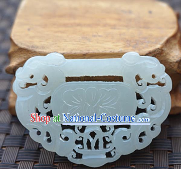 Chinese Handmade White Jade Carving Lotus Pendant Jewelry Accessories Ancient Traditional Jade Craft Decoration