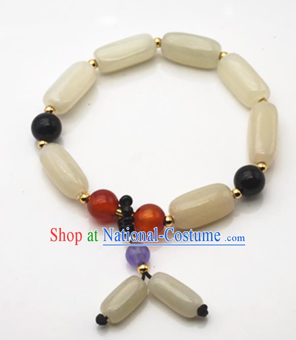 Chinese Handmade Ancient White Jade Bracelet Traditional Jade Bangle Chain Jewelry Accessories for Women for Men