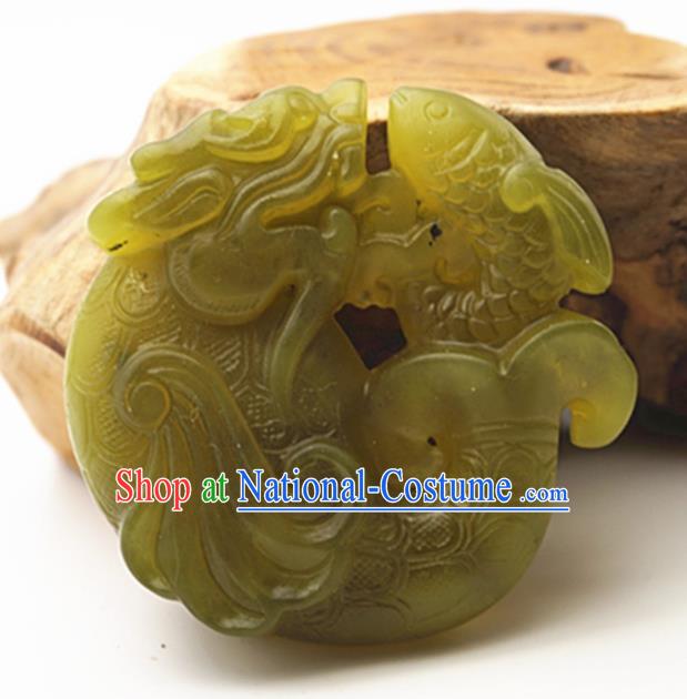 Handmade Chinese Ancient Jade Carving Dragonfish Pendant Traditional Jade Craft Jewelry Decoration Accessories