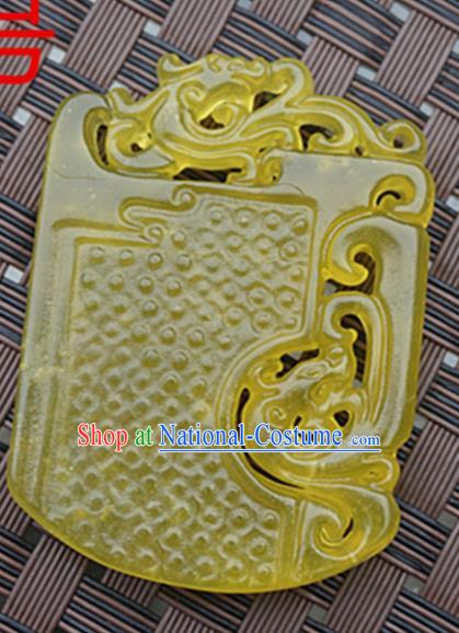 Chinese Handmade Yellow Jade Carving Dragons Pendant Jewelry Accessories Ancient Traditional Jade Craft Decoration