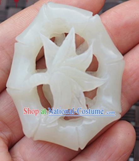 Handmade Chinese Ancient Carving Bamboo Leaf Jade Pendant Traditional Jade Craft Jewelry Decoration Accessories