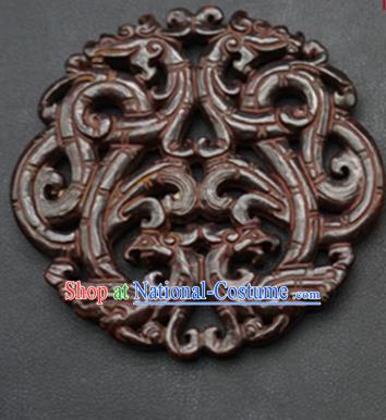 Chinese Ancient Wedding Carving Dragon Phoenix Brown Jade Pendant Traditional Handmade Jade Craft Jewelry Decoration Accessories