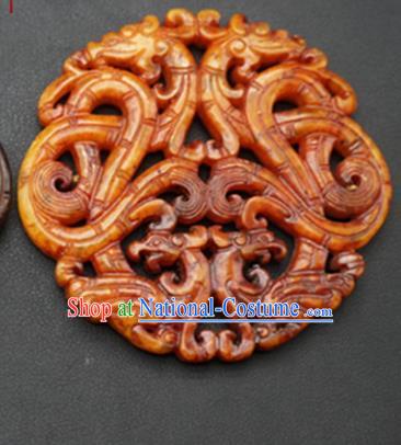 Chinese Ancient Wedding Carving Dragon Phoenix Yellow Jade Pendant Traditional Handmade Jade Craft Jewelry Decoration Accessories