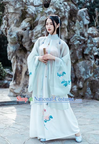 Chinese Ancient Nobility Lady Embroidered Chrysanthemum Hanfu Dress Traditional Drama Ming Dynasty Historical Costume for Women