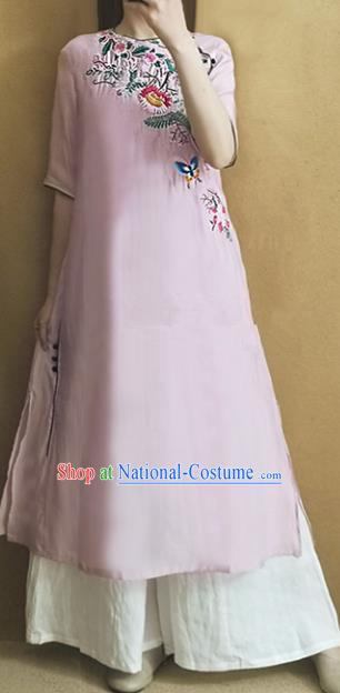 Traditional Chinese National Costume Tang Suit Embroidered Lilac Cheongsam Qipao Dress for Women