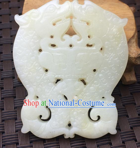 Handmade Chinese Carving Double Dragons Jade Pendant Ancient Traditional Jade Craft Decoration