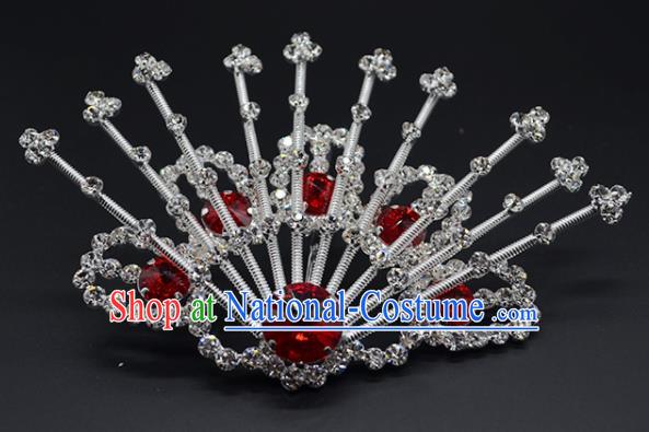 Chinese Handmade Beijing Opera Red Crystal Hairpins Traditional Ancient Princess Hair Accessories for Women