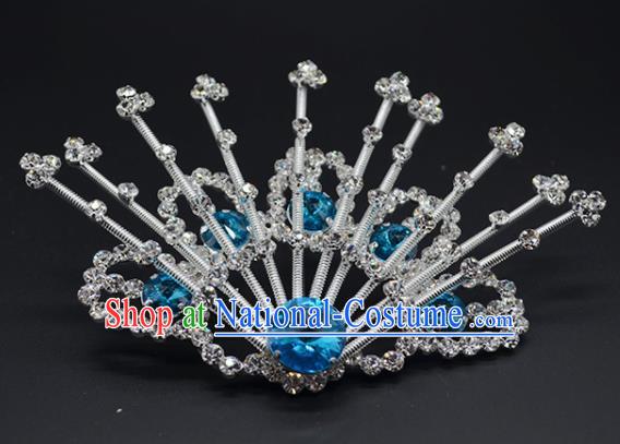 Chinese Handmade Beijing Opera Blue Crystal Hairpins Traditional Ancient Princess Hair Accessories for Women