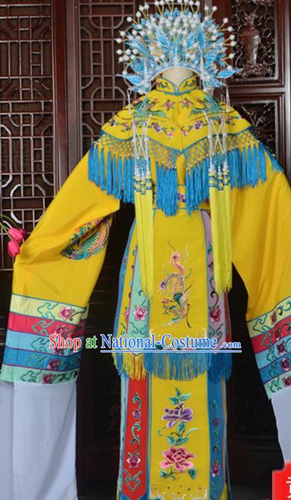 Handmade Chinese Beijing Opera Imperial Consort Yellow Embroidered Dress Traditional Peking Opera Diva Costume for Women