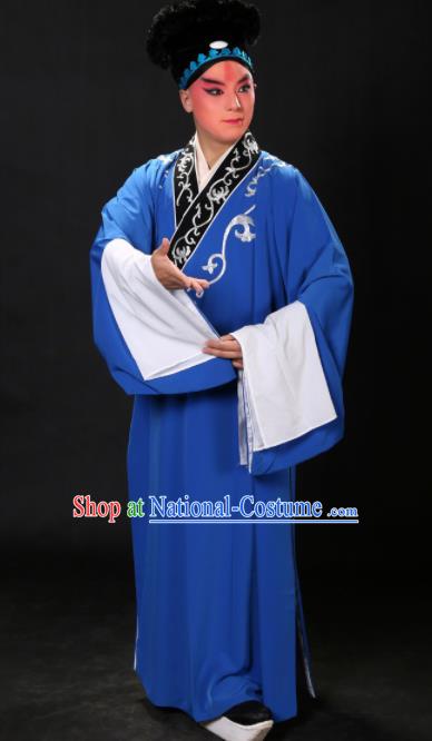 Handmade Chinese Beijing Opera Niche Costume Traditional Peking Opera Scholar Embroidered Blue Robe for Men