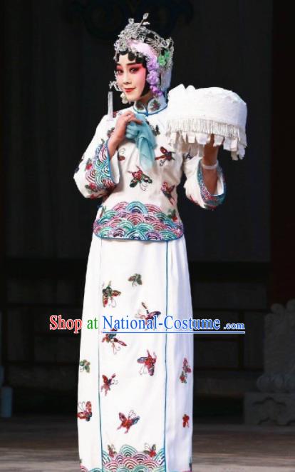 Handmade Chinese Beijing Opera Embroidered Butterfly White Dress Traditional Peking Opera Diva Costume for Women