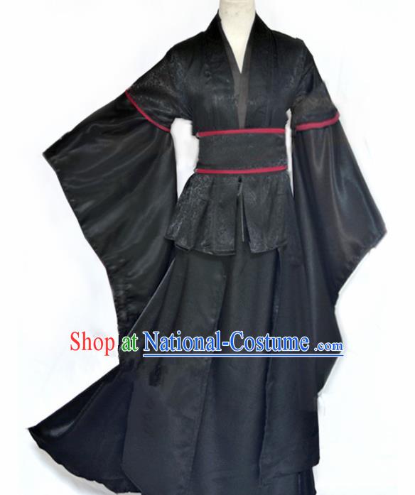 Traditional Chinese Cosplay Swordswoman Black Hanfu Dress Ancient Female Knight Costume for Women