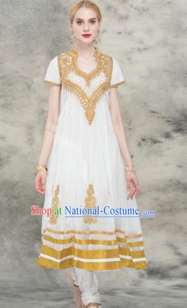 South Asian India Traditional Yoga Costumes Asia Indian National Punjabi White Veil Dress and Pants for Women