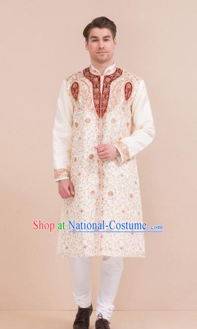 South Asian India Traditional Costume White Robe and Pants Asia Indian National Suit for Men