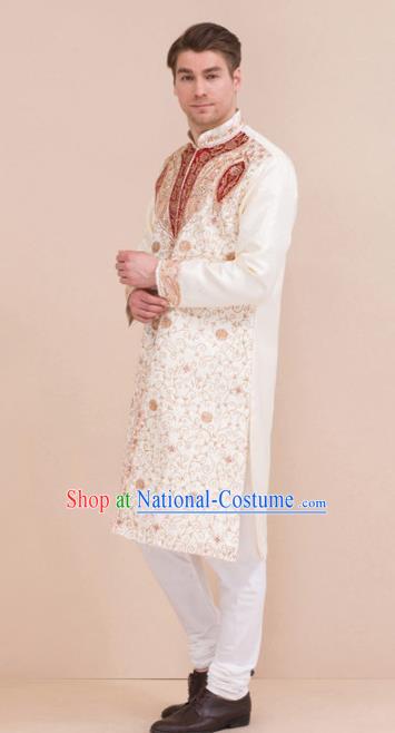 South Asian India Traditional Costume White Robe and Pants Asia Indian National Suit for Men