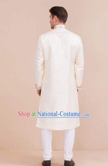 South Asian India Traditional Costume White Robe and Pants Asia Indian National Suit for Men