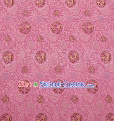 Chinese Traditional Dragons Pattern Design Silk Fabric Pink Brocade Tang Suit Fabric Material