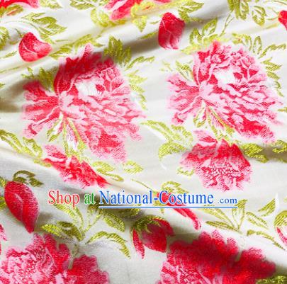 Chinese Traditional Peony Pattern Design White Brocade Silk Fabric Tang Suit Fabric Material