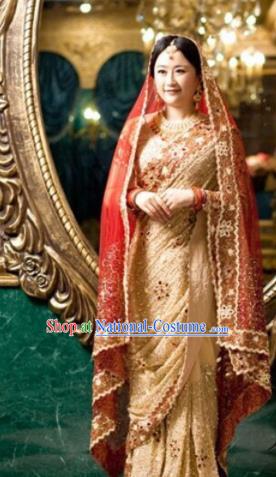 Indian Traditional Wedding Bride Sari Dress Asian India Bollywood Princess Costume for Women