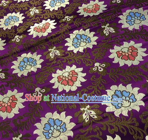 Chinese Traditional Hanfu Silk Fabric Classical Lotus Pattern Design Purple Brocade Tang Suit Fabric Material