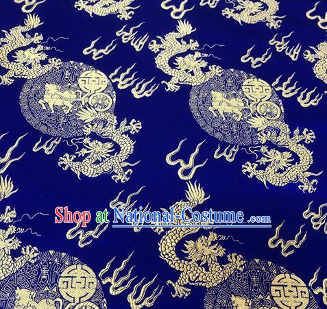 Chinese Traditional Hanfu Silk Fabric Classical Dragons Pattern Design Royalblue Brocade Tang Suit Fabric Material