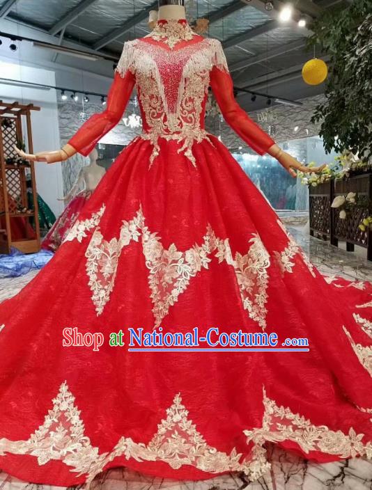 Top Grade Customize Red Full Dress Court Princess Waltz Dance Costume for Women