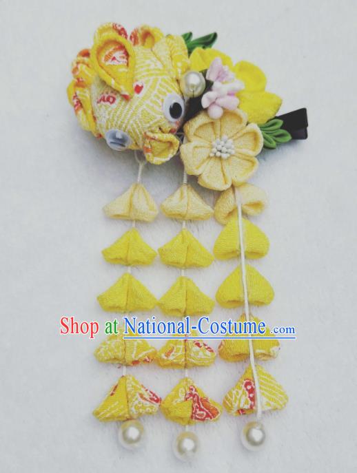 Traditional Japanese Hair Accessories Japan Geisha Kimono Yellow Sakura Tassel Hair Claw for Women