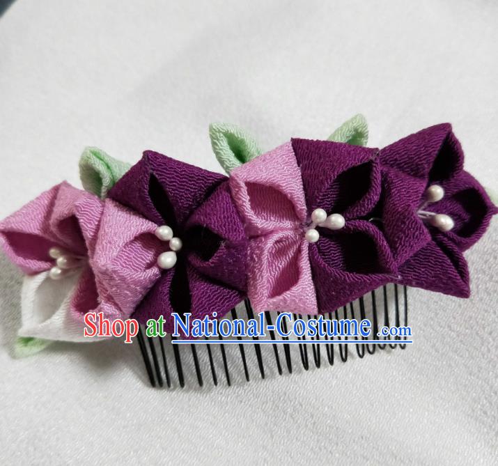 Japanese Traditional Kimono Hair Accessories Japan Geisha Purple Flowers Hair Comb for Women