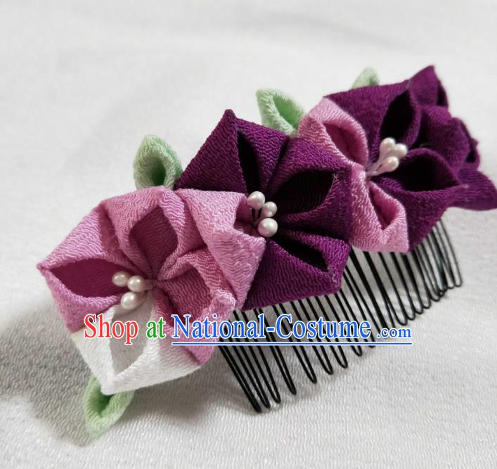 Japanese Traditional Kimono Hair Accessories Japan Geisha Purple Flowers Hair Comb for Women